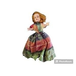 Doll Plastic 7" Sleepy Eyes Red Hair Vintage Plastic Moulded Arts Co. PMA Plaid